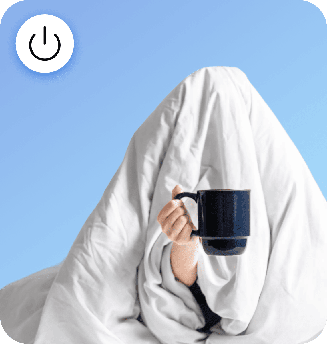 a man with a cup of cocoa wrapped in a blanket