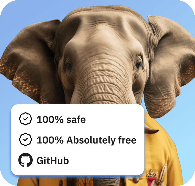 Elephant mascot and interface screenshot
