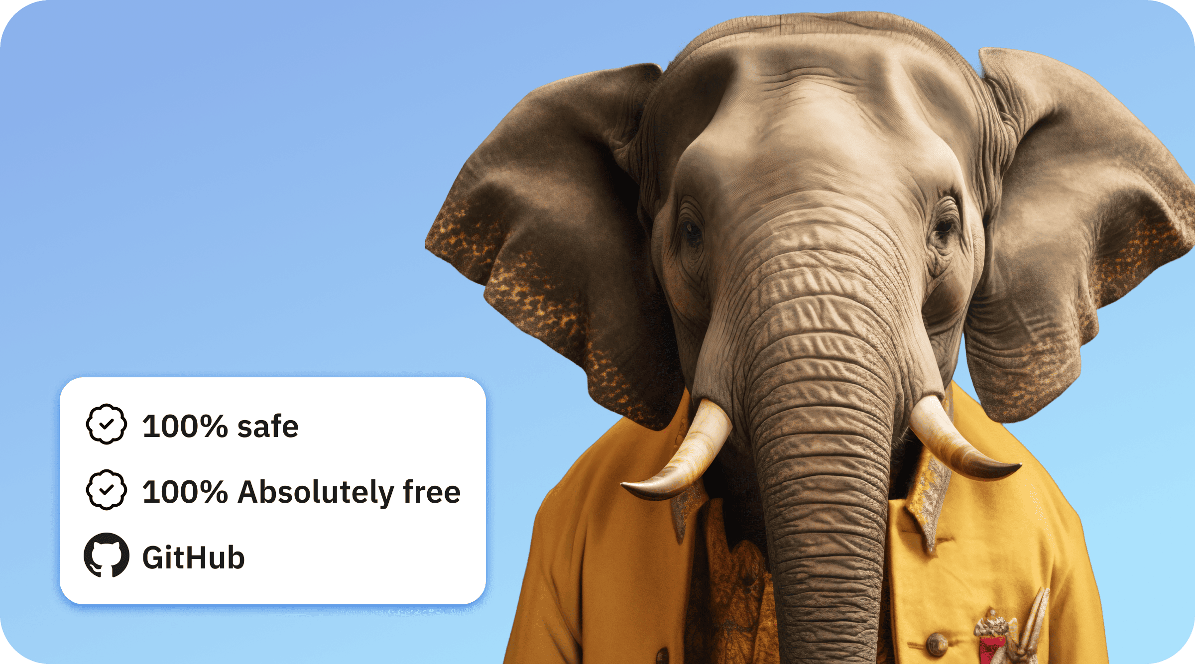 Elephant mascot and interface screenshot