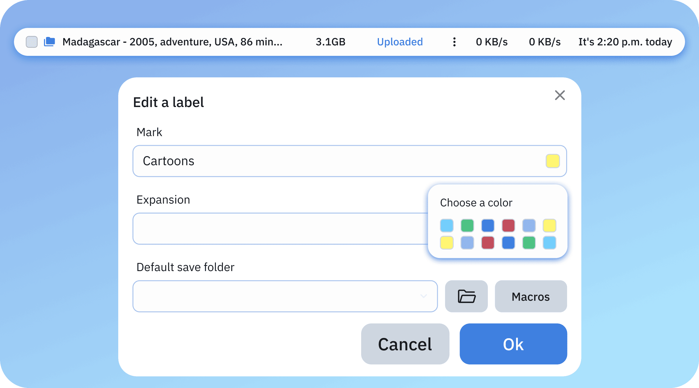 screenshot of the interface